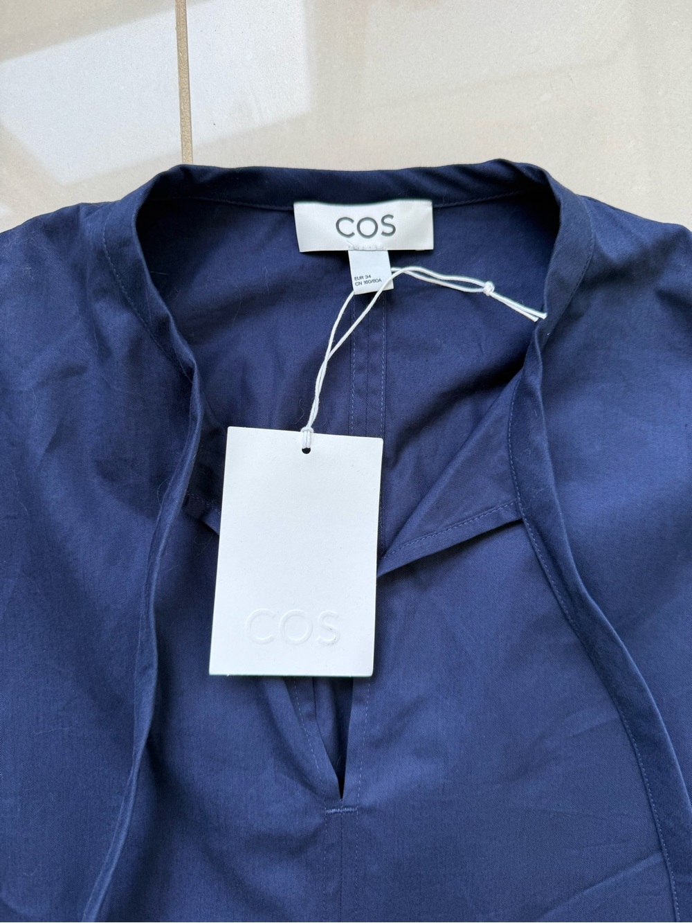 NWT COS Navy Tie-Neck Balloon Sleeve Dress - Picture 6 of 7